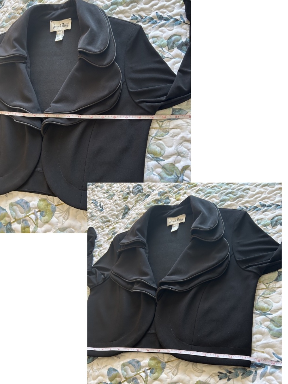 Like New Joseph Ribkoff Cropped Bolero Jacket Double Ruffle Collar Black Size 12 - Picture 10 of 14